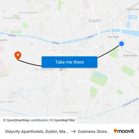 Staycity Aparthotels, Dublin, Mark Street to Guinness Storehouse map