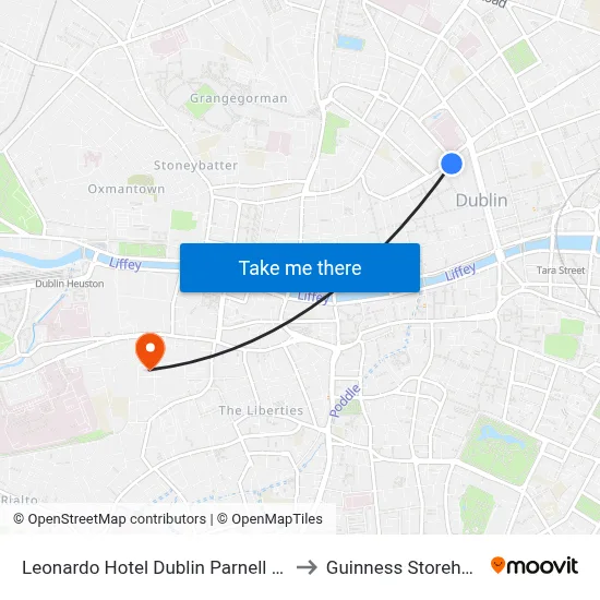 Leonardo Hotel Dublin Parnell Street to Guinness Storehouse map