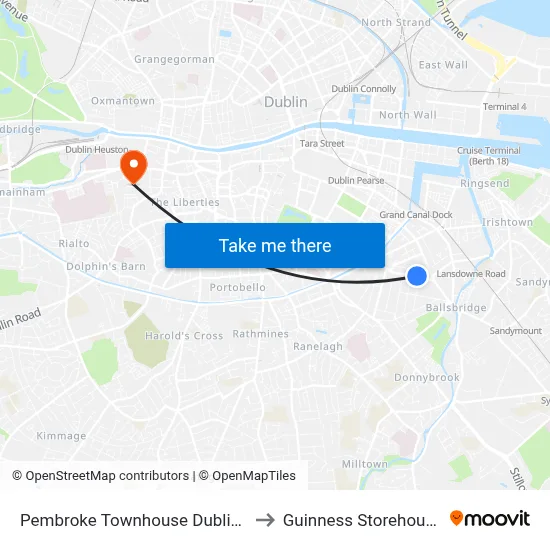 Pembroke Townhouse Dublin4 to Guinness Storehouse map