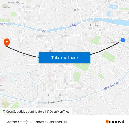 Pearse St to Guinness Storehouse map