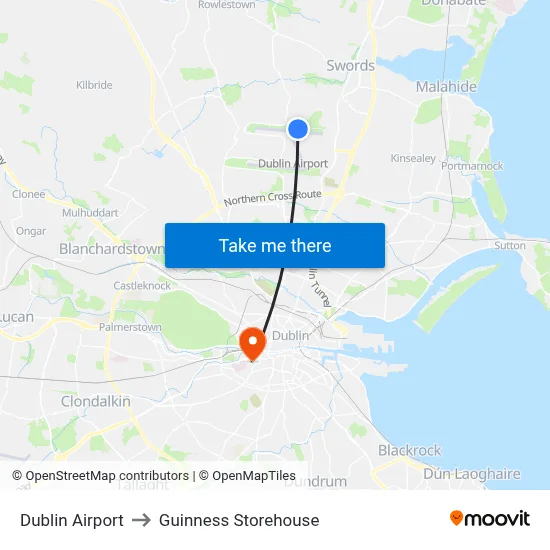 Dublin Airport to Guinness Storehouse map