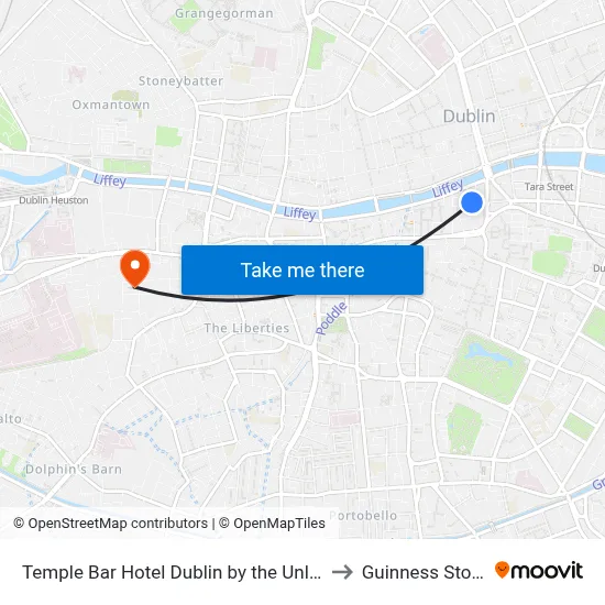 Temple Bar Hotel Dublin by the Unlimited Collection to Guinness Storehouse map