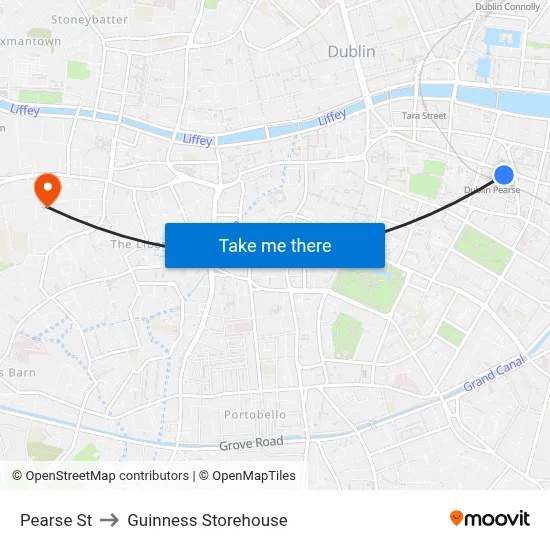 Pearse St to Guinness Storehouse map