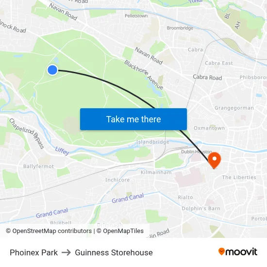 Phoinex Park to Guinness Storehouse map
