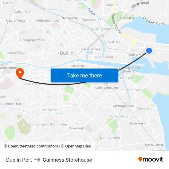 Dublin Port to Guinness Storehouse map