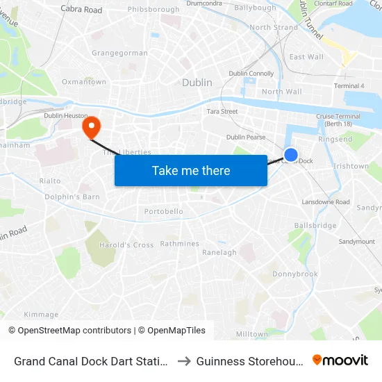 Grand Canal Dock Dart Station to Guinness Storehouse map
