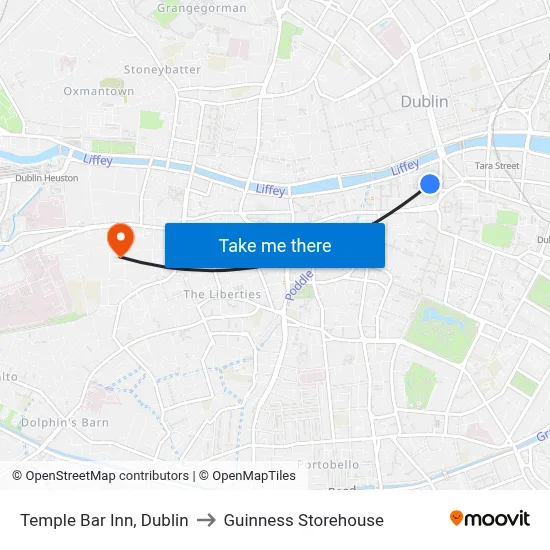 Temple Bar Inn, Dublin to Guinness Storehouse map