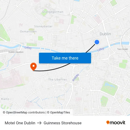 Motel One Dublin to Guinness Storehouse map