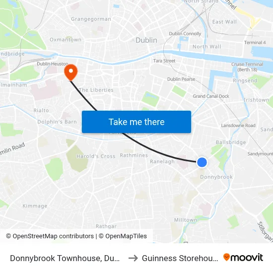 Donnybrook Townhouse, Dublin to Guinness Storehouse map