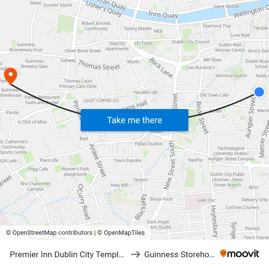 Premier Inn Dublin City Temple Bar to Guinness Storehouse map