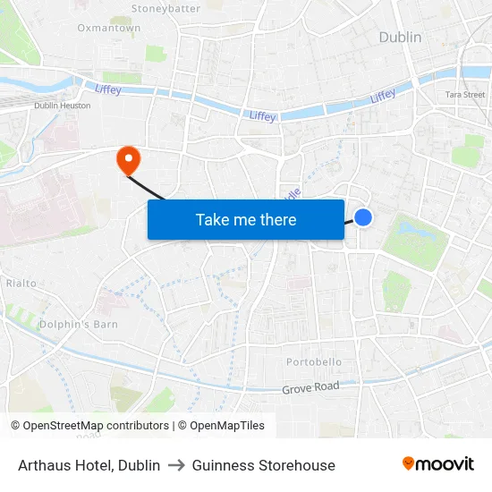 Arthaus Hotel, Dublin to Guinness Storehouse map
