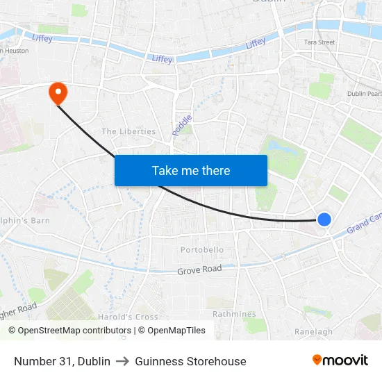 Number 31, Dublin to Guinness Storehouse map