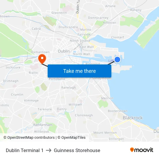 Dublin Terminal 1 to Guinness Storehouse map