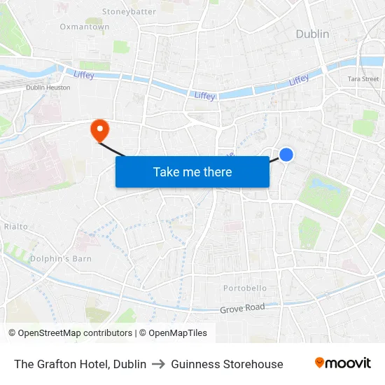The Grafton Hotel, Dublin to Guinness Storehouse map