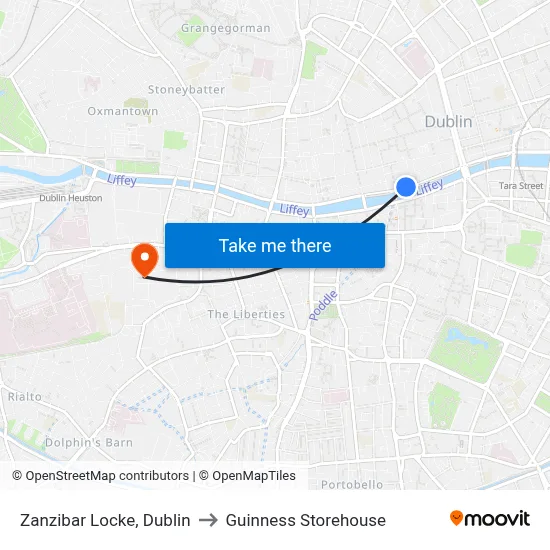 Zanzibar Locke, Dublin to Guinness Storehouse map