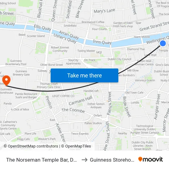 The Norseman Temple Bar, Dublin to Guinness Storehouse map