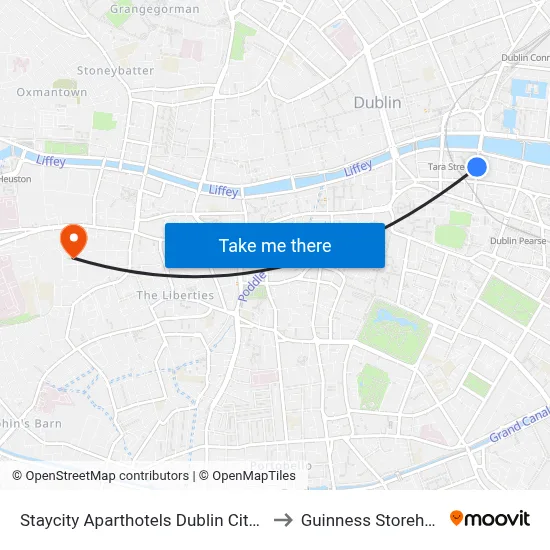 Staycity Aparthotels Dublin City Quay to Guinness Storehouse map