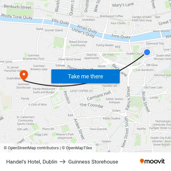 Handel's Hotel, Dublin to Guinness Storehouse map