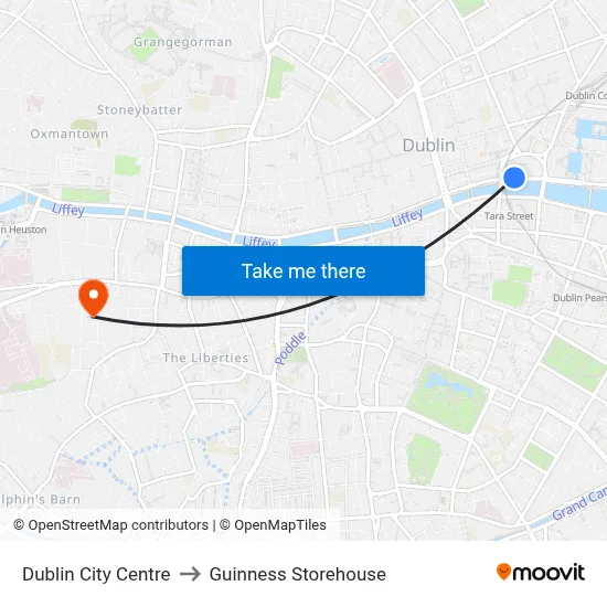 Dublin City Centre to Guinness Storehouse map