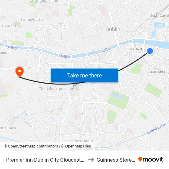 Premier Inn Dublin City Gloucester St South to Guinness Storehouse map