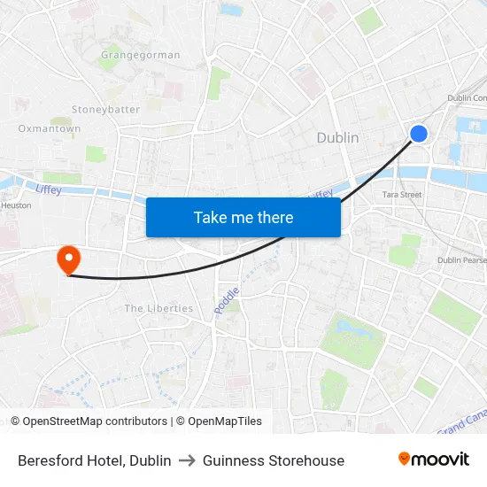 Beresford Hotel, Dublin to Guinness Storehouse map