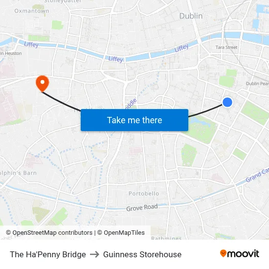 The Ha'Penny Bridge to Guinness Storehouse map
