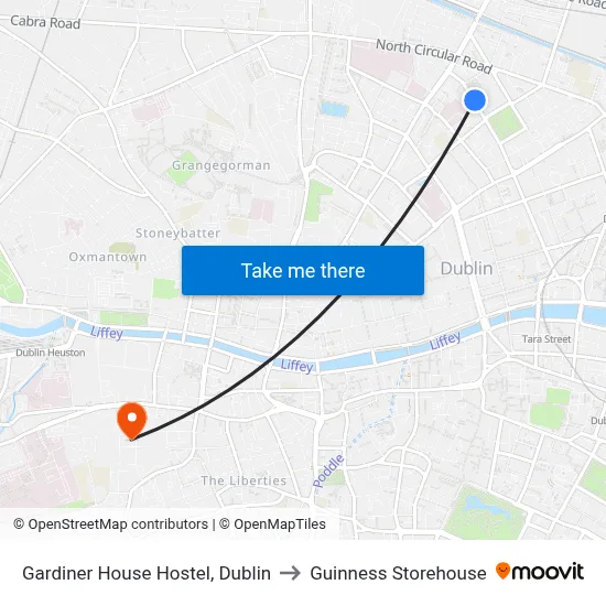 Gardiner House Hostel, Dublin to Guinness Storehouse map