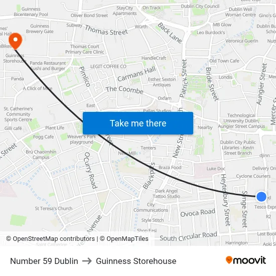Number 59 Dublin to Guinness Storehouse map