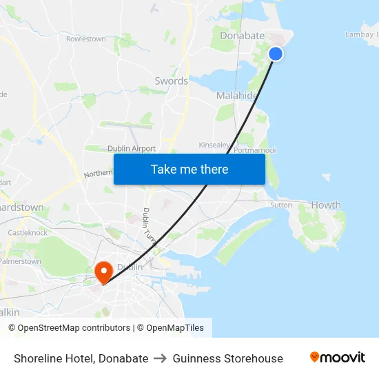 Shoreline Hotel, Donabate to Guinness Storehouse map