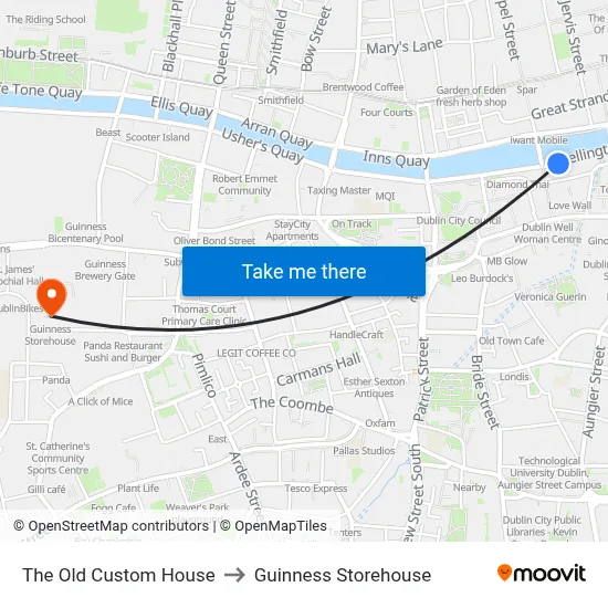 The Old Custom House to Guinness Storehouse map