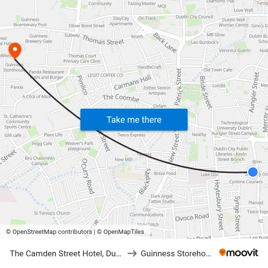 The Camden Street Hotel, Dublin to Guinness Storehouse map