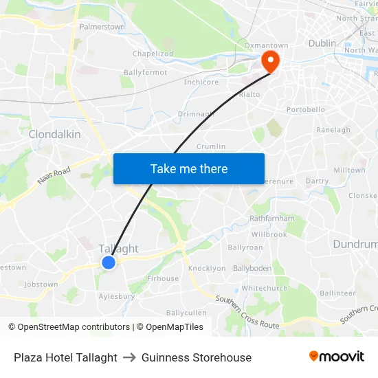 Plaza Hotel Tallaght to Guinness Storehouse map