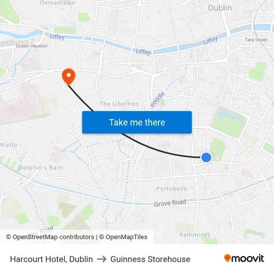 Harcourt Hotel, Dublin to Guinness Storehouse map