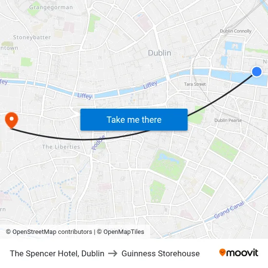 The Spencer Hotel, Dublin to Guinness Storehouse map