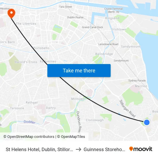 St Helens Hotel, Dublin, Stillorgan to Guinness Storehouse map