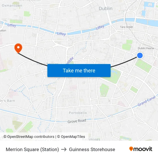 Merrion Square (Station) to Guinness Storehouse map