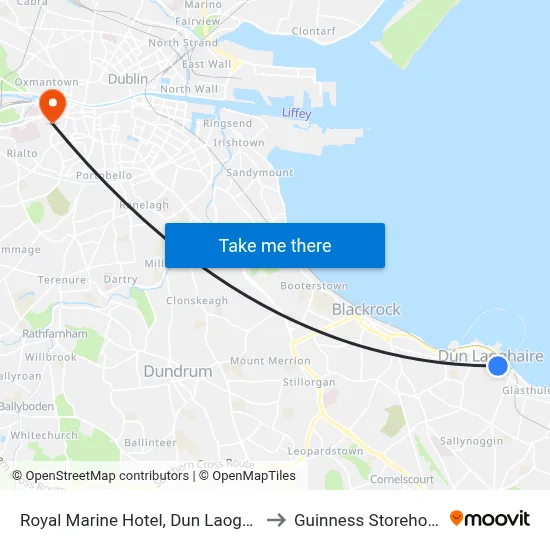 Royal Marine Hotel, Dun Laoghaire to Guinness Storehouse map
