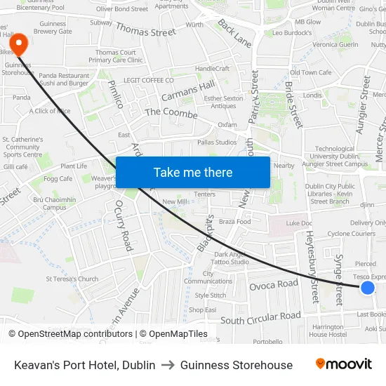 Keavan's Port Hotel, Dublin to Guinness Storehouse map