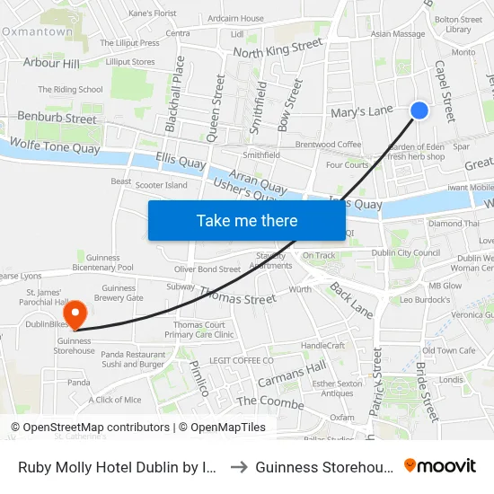 Ruby Molly Hotel Dublin by IHG to Guinness Storehouse map