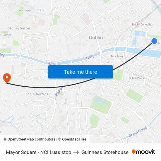 Mayor Square - NCI Luas stop to Guinness Storehouse map
