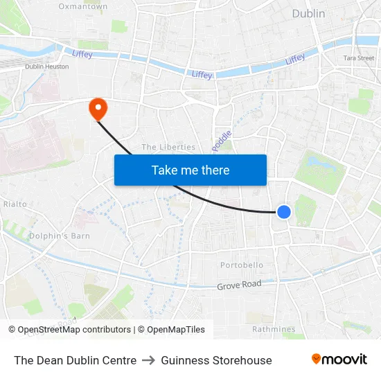 The Dean Dublin Centre to Guinness Storehouse map