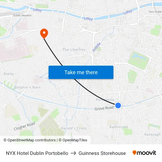 NYX Hotel Dublin Portobello to Guinness Storehouse map