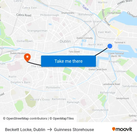 Beckett Locke, Dublin to Guinness Storehouse map