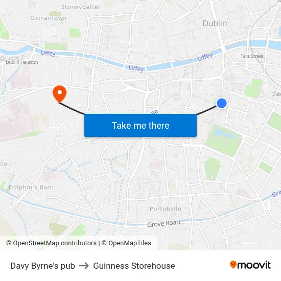 Davy Byrne's pub to Guinness Storehouse map