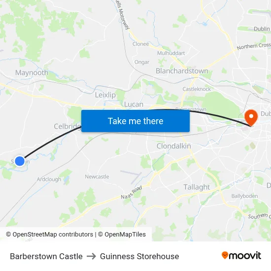 Barberstown Castle to Guinness Storehouse map