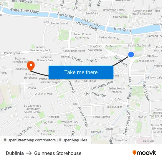 Dublinia to Guinness Storehouse map