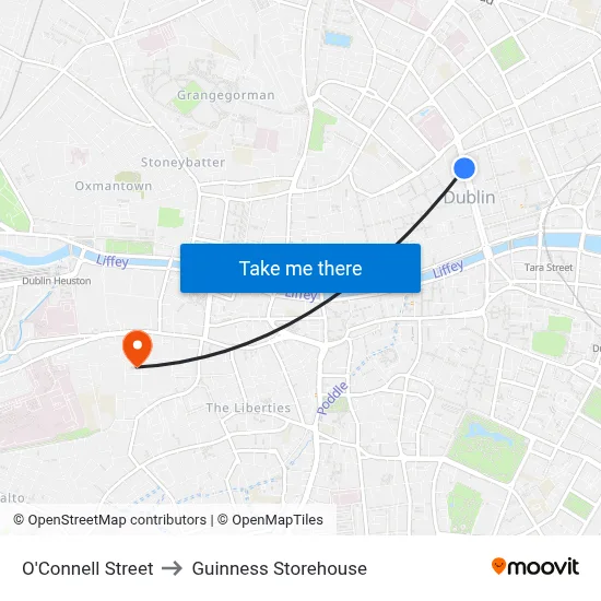 O'Connell Street to Guinness Storehouse map