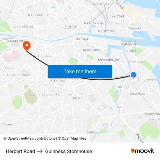 Herbert Road to Guinness Storehouse map