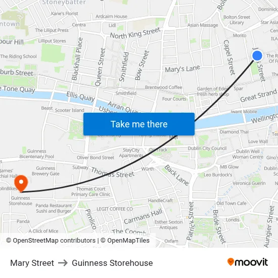 Mary Street to Guinness Storehouse map