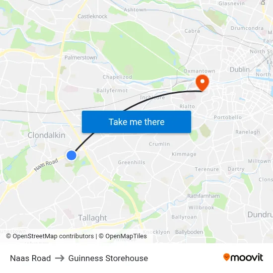 Naas Road to Guinness Storehouse map